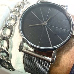 2pcs/set Watch Bracelet Jewelry Set Men's Business Minimalist Quartz Watch Stainless Steel Mesh Band Wrist Watch & Bracelet, Father's Day Valentine's 