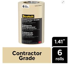 Scotch Contractor Grade Masking Tape - NEW Lot of 12 Packs (72 Rolls) 1.41 in, Tan, Painter Contractor Bulk