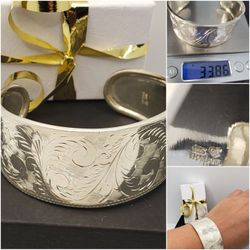 925  Sterling Silver, VINTAGE Cuff Bracelet 33.86grs, Beautiful and Rare Designe, elegant and  unique style. #859
