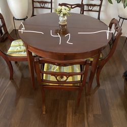 Wooden Round Dining Table And Six Chairs