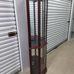 Glass Corner Curio Cabinet Brown In Excellent Condition (Missing Shelfs)