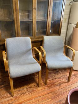 Rare Pair Knoll International Bent Wood Arm Chairs Vintage MCM