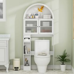 Over The Toilet Storage Cabinet With Adjustable Shelf And Acrylic Doors, Arched Space-saving Bathroom Organizer