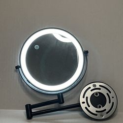 8" Wall Mounted Lighted Makeup Mirror with Magnification, 1X/10X Magnifying Mirror with Light, 3 Color Lights