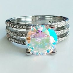 Rainbow Cubic Zirconia Stainless Steel Ring Size 8
