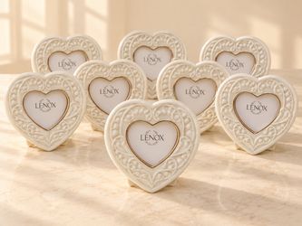 Set of 8 Lenox Ivory Porcelain Heart Picture Frames with Gold Trim