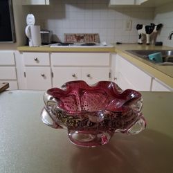 Vintage Murano Gold Flecked Avent Urine Pink Glass Bowl Astray.