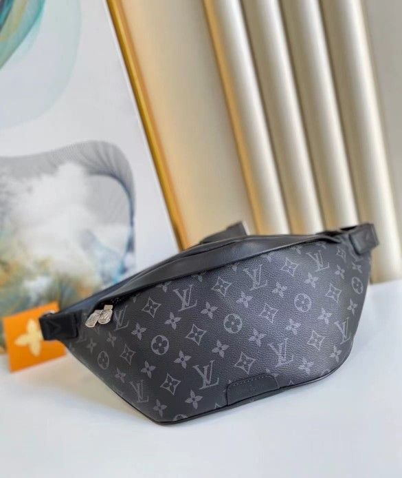 Monogram pattern Coated canvas with cowhide trim Single shoulder crossbody bag waist bag Small size Men's black