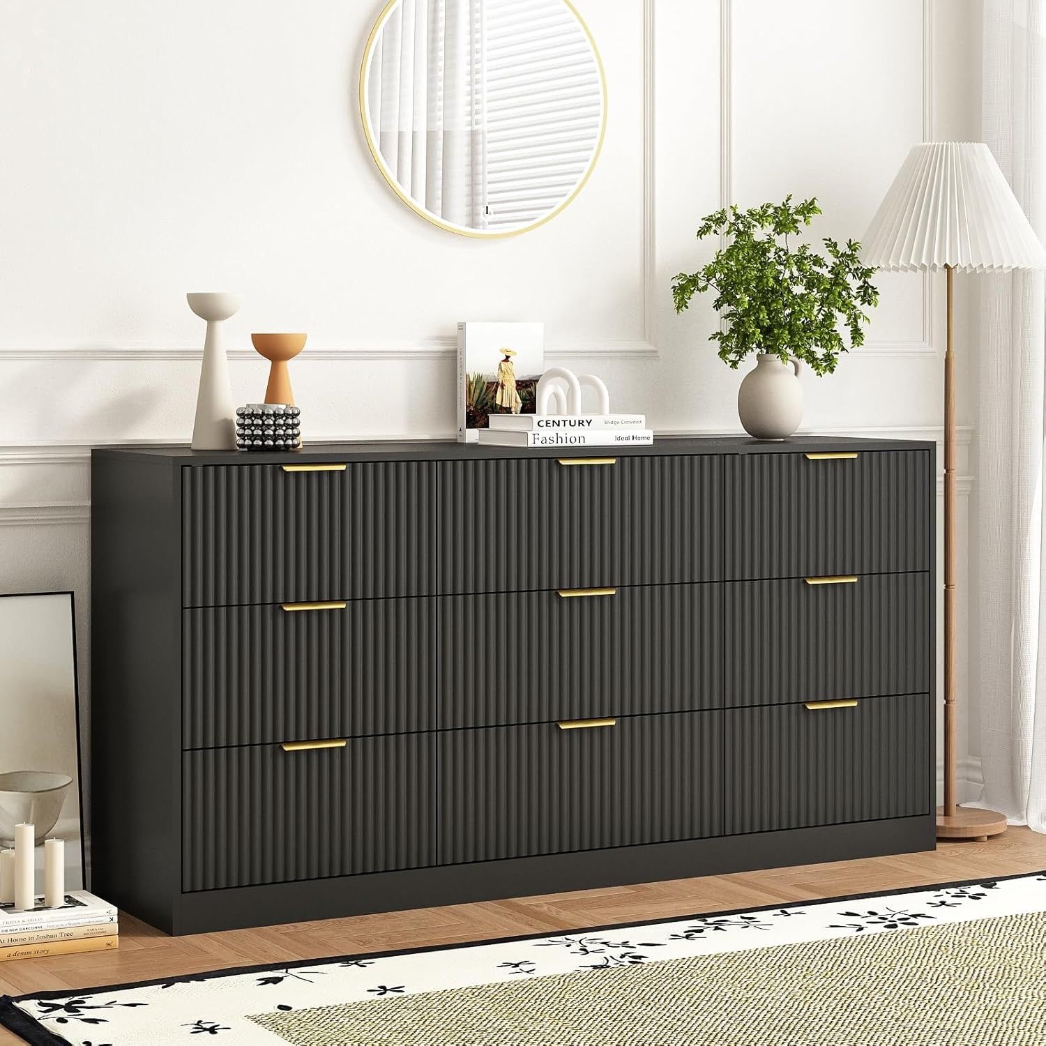 9 Drawer Dresser for Bedroom with Deep Drawers, 63" Wide Wood Dresser, Large Floor Chest of Drawers, Modern Long TV Stand, Storage Cabinet Side Table,