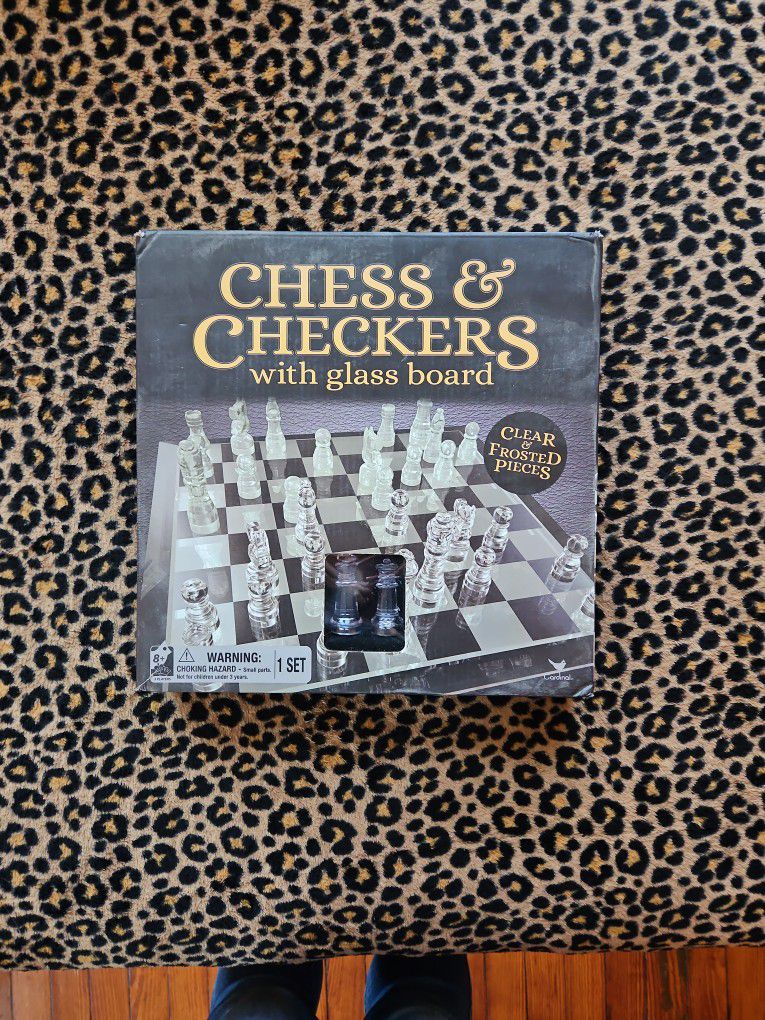 Chess & Checkers W/ Glass Board 