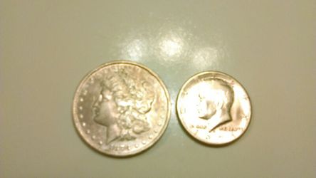1878 Morgan 7 tail silver dollar and 1971 half a dollar