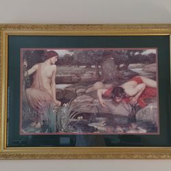 Vintage gold-framed print of 1903 oil painting Echo and Narcissus 42*30 inch pls read description