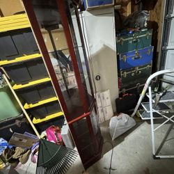 Curio glass and wood cabinet with light