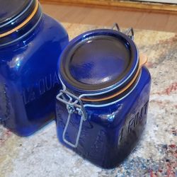 Antique Vintage Blue glass jars