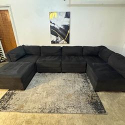Gray 5-Seater Modular Sectional Sofa with Storage and Ottoman