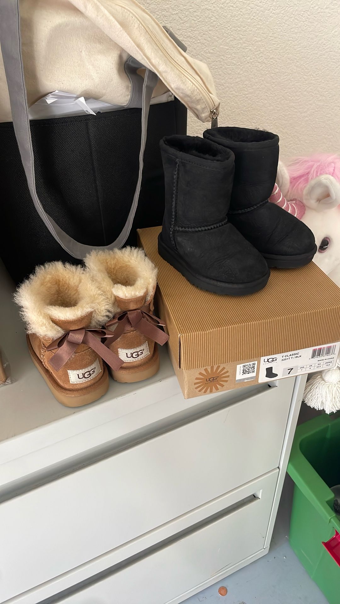 Little Girl Uggs! Size 9 Bow & 7 Black $15 For Both