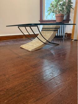 Abstract stone and glass table