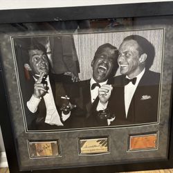 Framed Rat Pack Black & White Poster With Signature Cards 