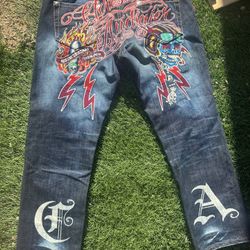 Christian audiger Ed hardy embroidered jeans 