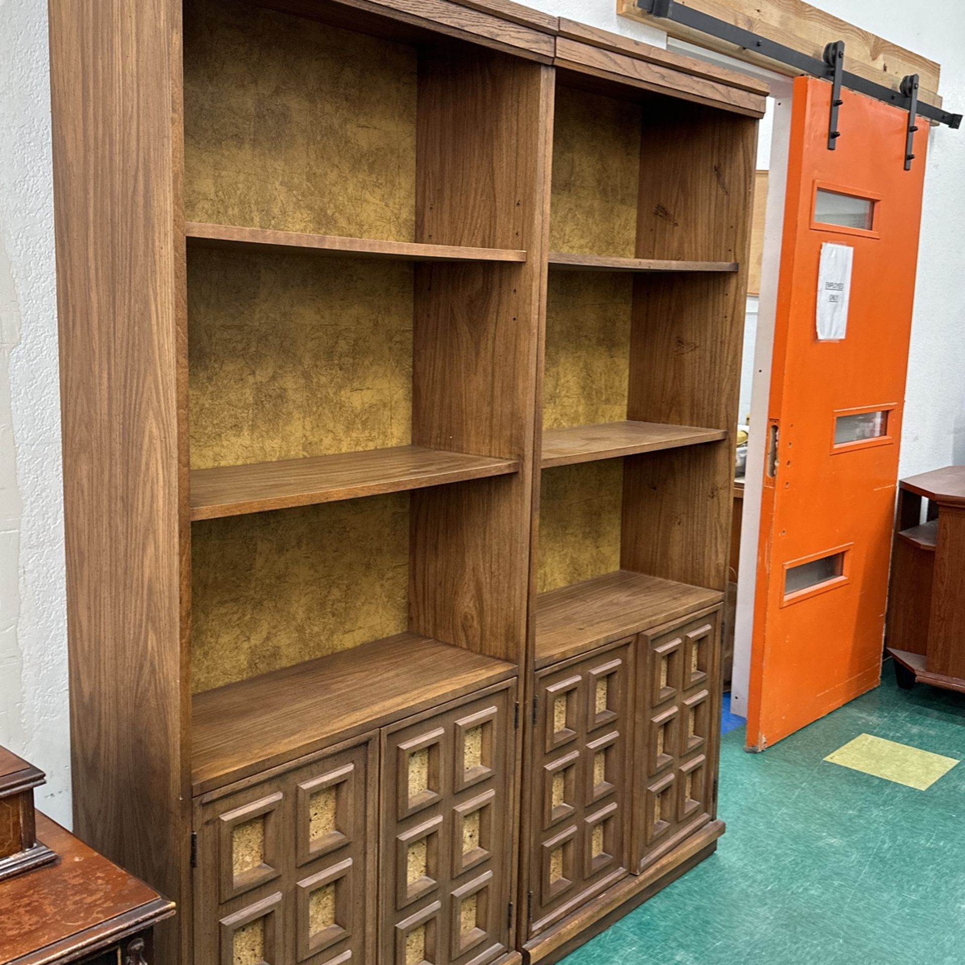 (2) 1970’s Bookcase Cabinet With Cork Inlays 