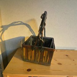 Basket Vintage Handmade Branch Vine Bamboo Folk Art Ethnic Craft Rustic Brown  