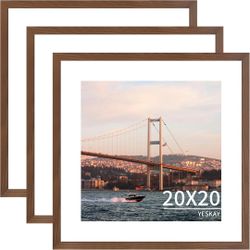 YESKAY 20x20 Picture Frame 3 Pack - Brown Poster Frame Display Pictures 16x16 with Mat or 20 x 20