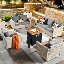 Ovios 5 pcs, Outdoor Sofa with High Back Chairs, loveseat Conversation Set with 30 inch Fire Pit