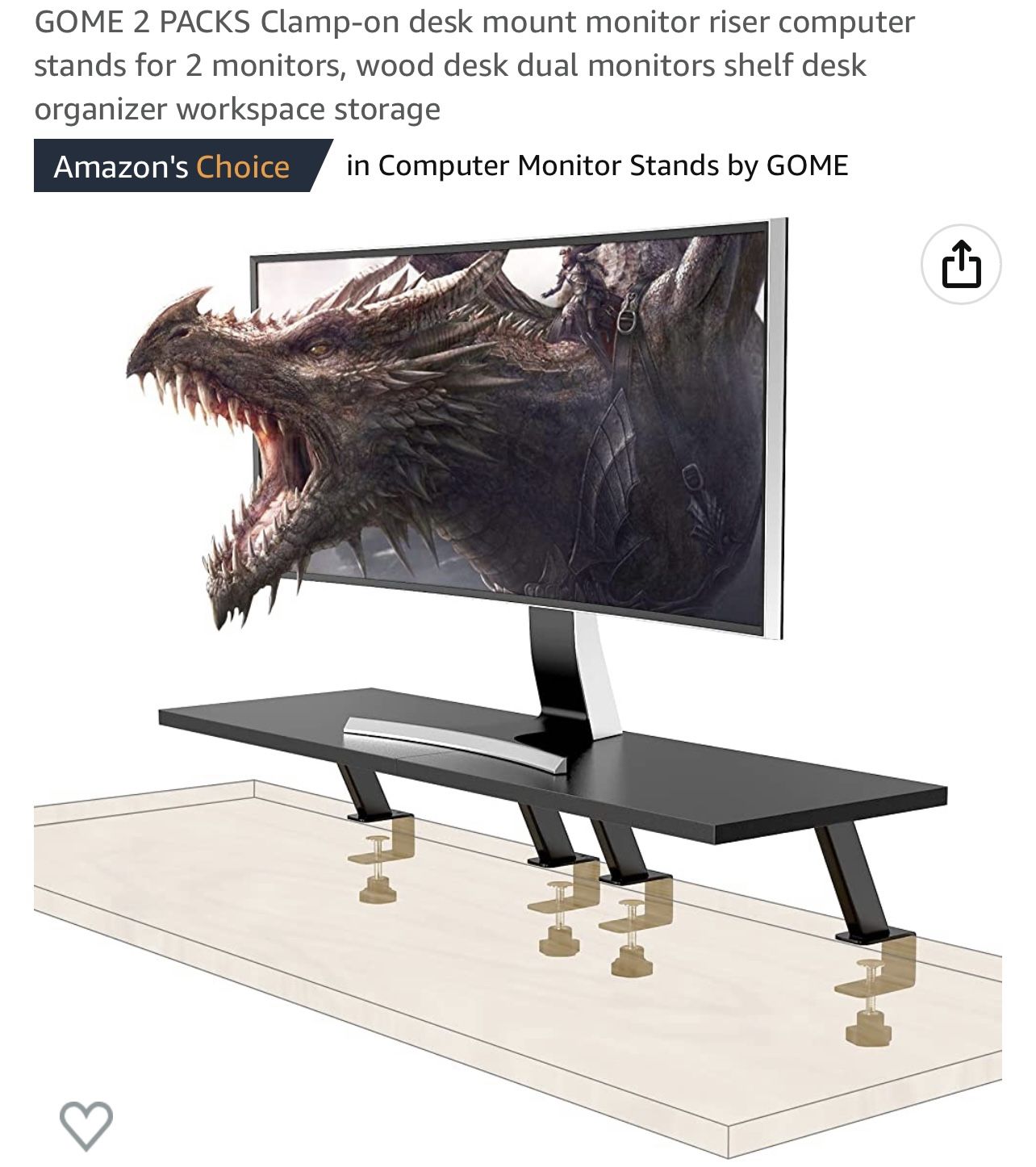 2 Packs Clamp-on Desk Mount Monitor For 2 Monitors