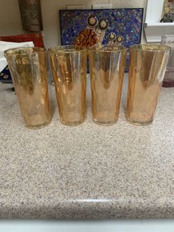 Set of 4 Jeanette Marigold Lustre Hex Optic Glasses