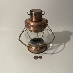 Vintage Copper And Glass Oil Lamp Lantern Home Decor