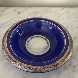 Antique Center Console Cobalt Blue w/Gold Trim Fruit/Flower Bowl