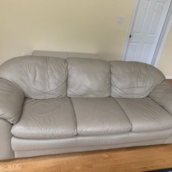 3 Piece Tan Leather Couch, Love Seat, And Chair