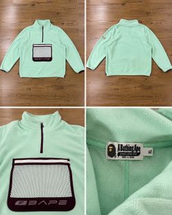 BAPE A Bathing Ape Mint Green Quarter Zip Fleece Pullover Utility Mesh Pocket Size XL Men’s