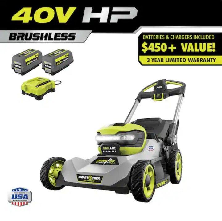 RYOBI
40V HP Brushless 21 in. Cordless Battery Walk Behind Multi-Blade Self-Propelled Mower - (2) 6.0 Ah Batteries & Charger