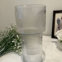 Ribbed Vase & Artificial Babys Breath Flowers