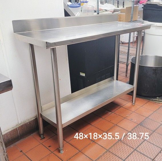 Stainless Steel Commercial Work Table w/ Blacksplash And Galvanized Undershelf