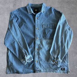 Vans Men's XL Loose Fit Denim Shirt Blue Two-Tone Long Sleeve Button Up  