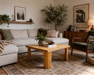 Vintage Rattan & Wood Square Coffee Table