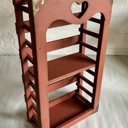 Vintage Upcycled Two Tiered Wooden Heart Cut-Out Trinket Shelf