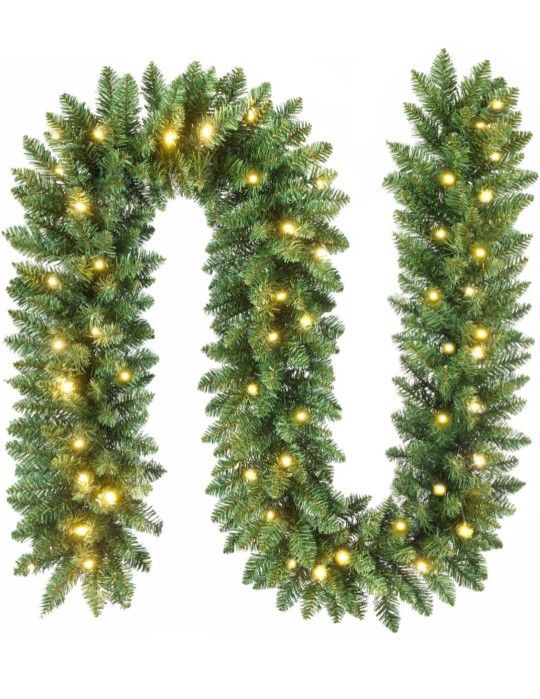 2-Pack 9FT Pre-Lit Artificial Christmas Garland with 50 LED Lights and Realistic Classic Evergreen Pine Spruce for Mantle Stair Railing Indoor Outdoor