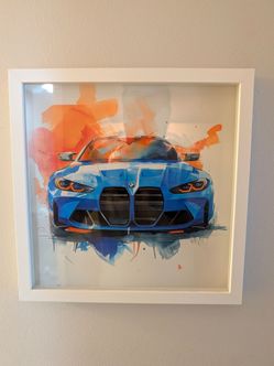 Framed BMW Car Watercolor Art Print 12x12