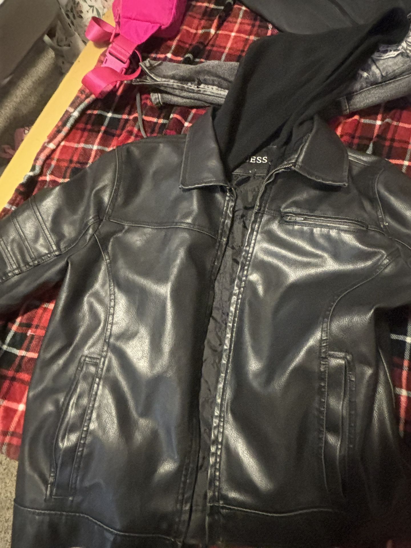 Guess Grey Leather Hoodie