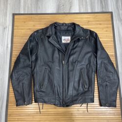 Vintage Excelled Size 38 Black Leather Vented Zip Up Lined Motorcycle Jacket EUC