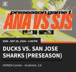 1 Anaheim Ducks vs San Jose Sharks Tickets 9/20