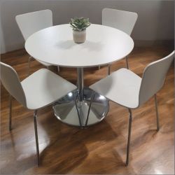 New White and Chrome Round Dining Kitchen Set