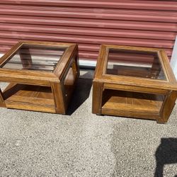 2 Glass Wood End Tables