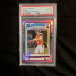 2024 Panini Donruss - Rated Rookie Bo Nix #369 Optic Preview Pink Prizm PSA 10