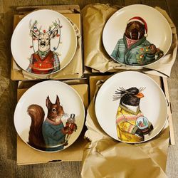 West Elm Dapper Animal Salad Plates (4)