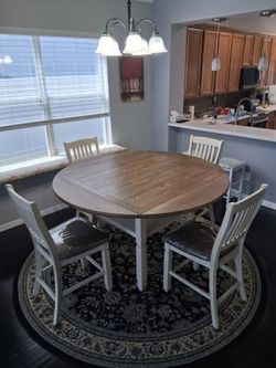Ashley Bolanburg Round Drop Leaf Counter Height Table with 4 Barstool Chairs D647-13 D647-124