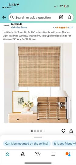 Bamboo Roman Shades 27” x 64” – Light Filtering Roll Up Blinds